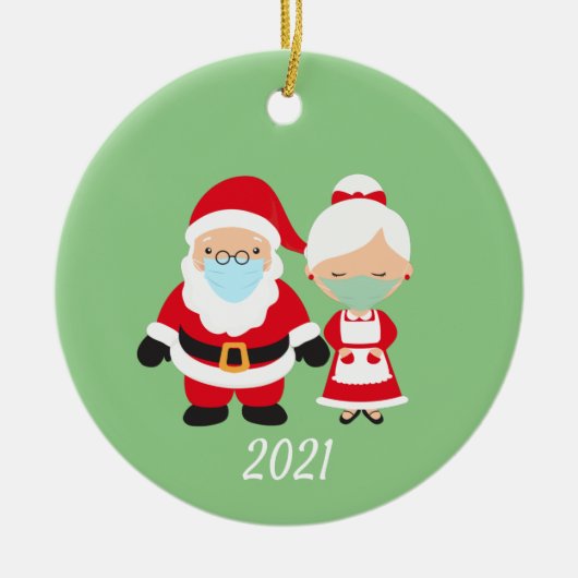 Kerstmis Masker Santa en Mrs Claus Keramisch Ornament (Voorkant)