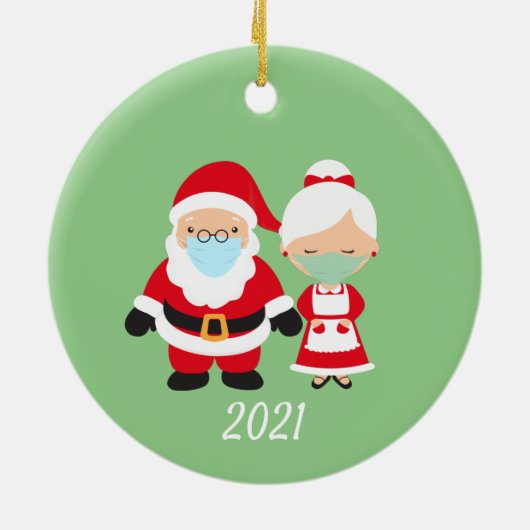 Kerstmis Masker Santa en Mrs Claus Keramisch Ornament (Achterkant)