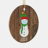 Kerstmis Masker Snowman 2020 Hout Keramisch Ornament (Rechts)