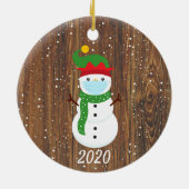 Kerstmis Masker Snowman 2020 Hout Keramisch Ornament (Achterkant)