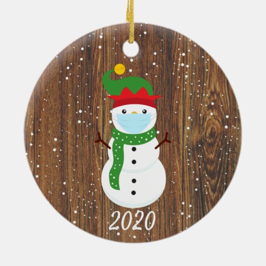 Kerstmis Masker Snowman 2020 Hout Keramisch Ornament (Achterkant)