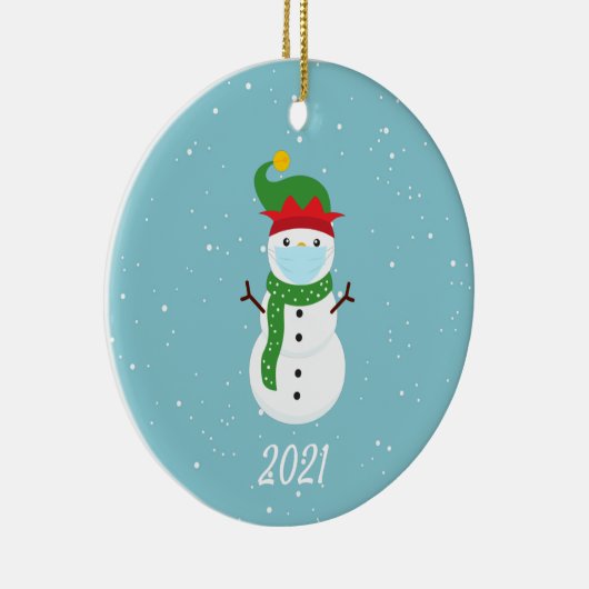 Kerstmis Masker Snowman 2021 Keramisch Ornament (Rechts)