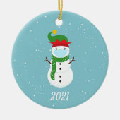 Kerstmis Masker Snowman 2021 Keramisch Ornament (Voorkant)