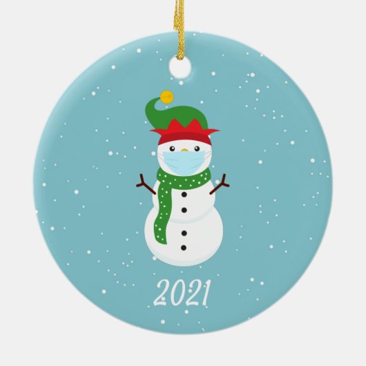 Kerstmis Masker Snowman 2021 Keramisch Ornament (Achterkant)