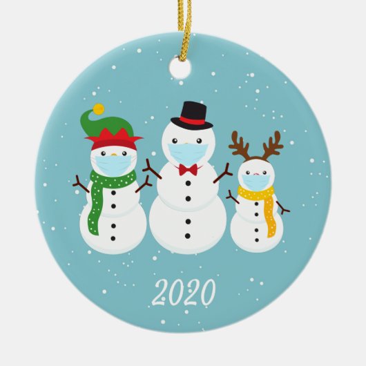 Kerstmis Masker Snowman Familie 2020 Keramisch Ornament (Voorkant)