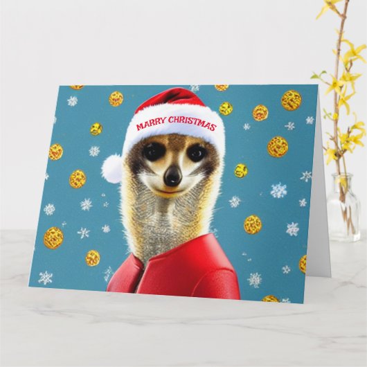 Kerstmis Meerkat Santa Kaart (Gele Bloem)