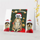 Kerstmis Meerkats Santa Kaart (Gele Bloem)