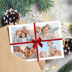 KERSTMIS MEERVOUDIGE FOTO moderne cadeau rode lint Feestdagenkaart