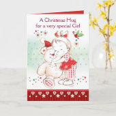 Kerstmis, meisje, Cute Baby Girl en Teddy Kaart (Gele Bloem)