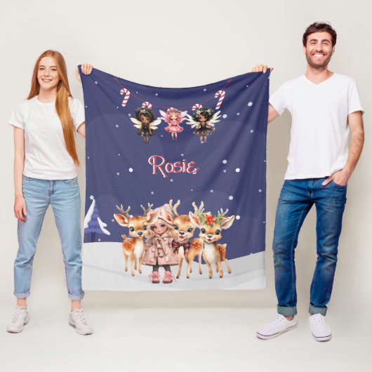 Kerstmis Meisje Rendier Candy Cane Fairies Fleece Deken (In situ)