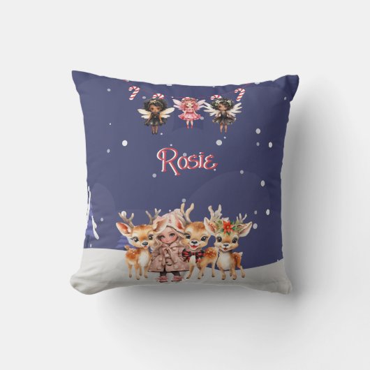 Kerstmis Meisje Rendier Candy Cane Fairies Kussen (Voorkant)