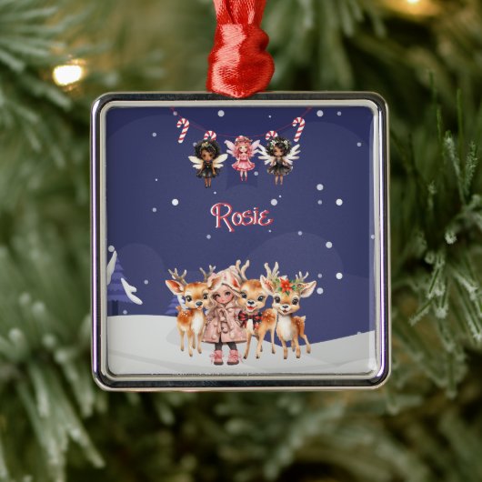 Kerstmis Meisje Rendier Candy Cane Fairies Metalen Ornament (Boom)