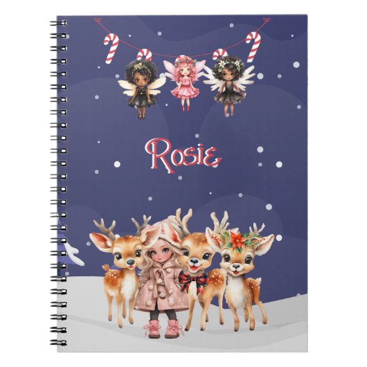 Kerstmis Meisje Rendier Candy Cane Fairies Notitieboek (Voorkant)