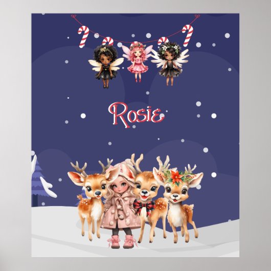 Kerstmis Meisje Rendier Candy Cane Fairies Poster (Voorkant)