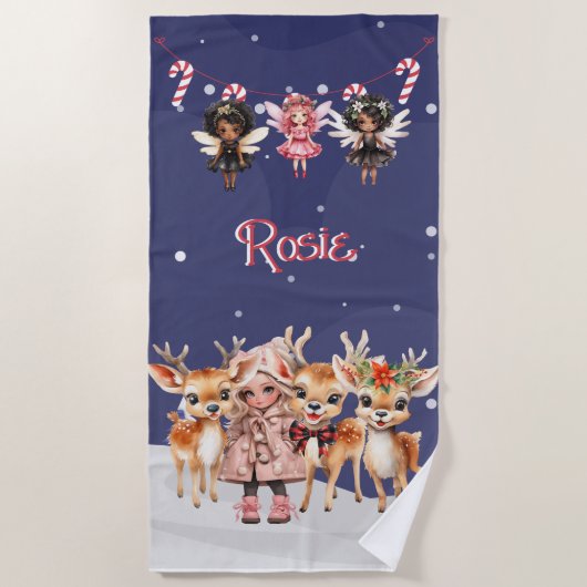 Kerstmis Meisje Rendier Candy Cane Fairies Strandlaken (Voorkant)