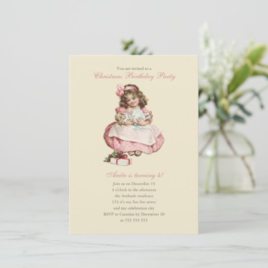 Kerstmis  meisje roze kaart (Staand voorkant)