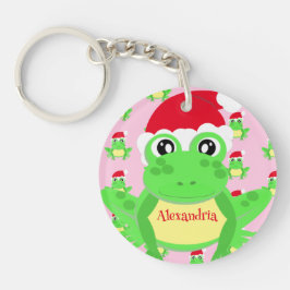 Kerstmis Meisje Roze Kikker Santa Hoed Patroon Sleutelhanger