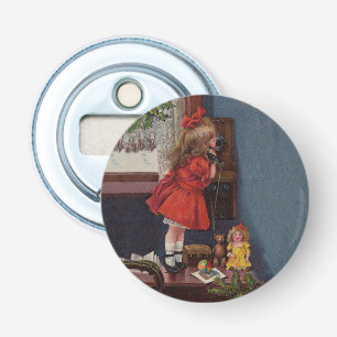Kerstmis Meisje Telefoon Antiek Button Flesopener
