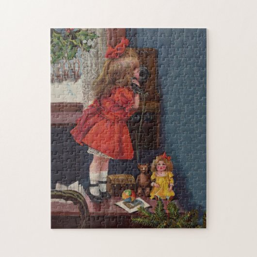 Kerstmis Meisje Telefoon Antiek Legpuzzel (Verticaal)