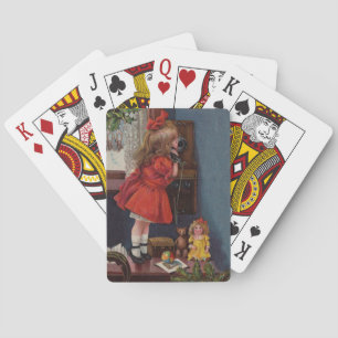 Kerstmis Meisje Telefoon Antiek Pokerkaarten
