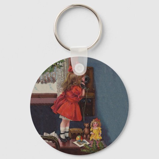 Kerstmis Meisje Telefoon Antiek Sleutelhanger (Voorkant)