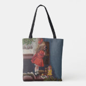 Kerstmis Meisje Telefoon Antiek Tote Bag (Achterkant)