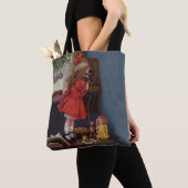 Kerstmis Meisje Telefoon Antiek Tote Bag (Dichtbij)