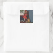 Kerstmis Meisje Telefoon Antiek Vierkante Sticker (Tas)