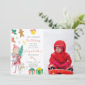 Kerstmis Meisje Verjaardag Uitnodiging met Foto (Staand voorkant)