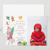 Kerstmis Meisje Verjaardag Uitnodiging met Foto (Voorkant / Achterkant)