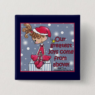 Kerstmis meisje-vreugde van boven vierkante button 5,1 cm