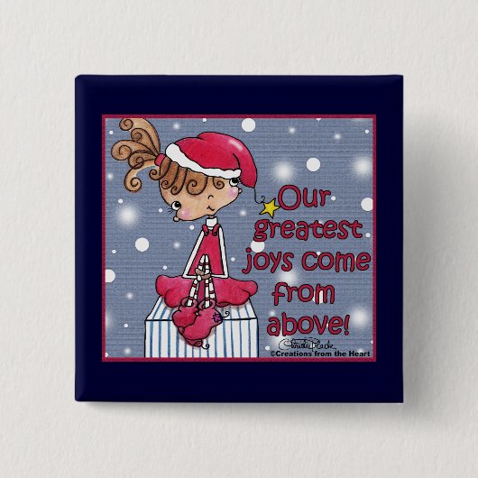 Kerstmis meisje-vreugde van boven vierkante button 5,1 cm (Voorkant)