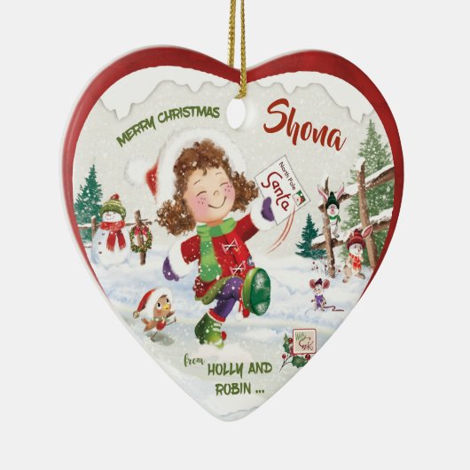 Kerstmis, meisjes, kerstbrief, keramisch ornament (Rechts)