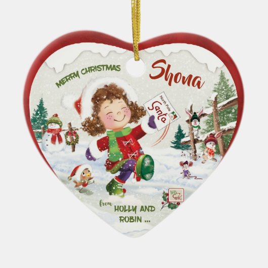 Kerstmis, meisjes, kerstbrief, keramisch ornament (Voorkant)