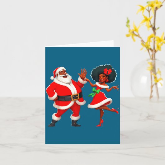 Kerstmis meneer Santa mevrouw Claus dansen Afrikaa Kaart (Gele Bloem)