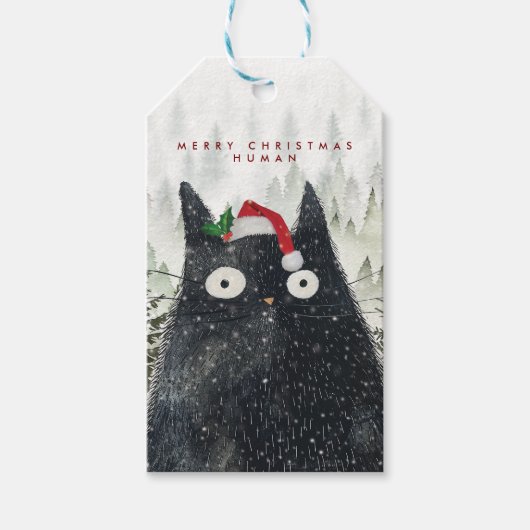 Kerstmis mens kat cadeaukaartjes cadeaulabel (Voorkant)