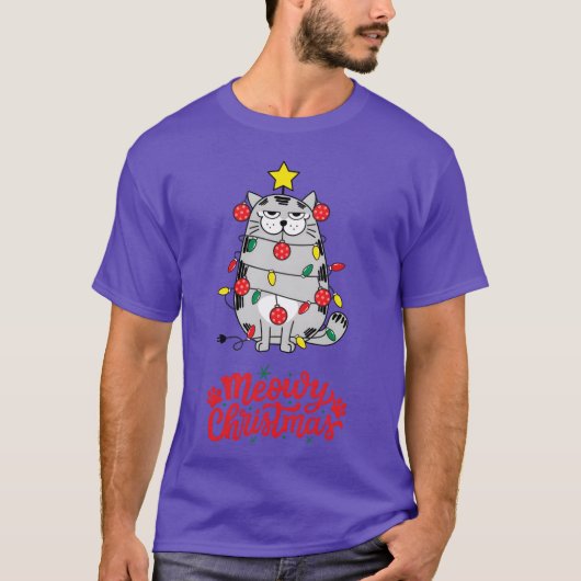 Kerstmis Meowy Kerstmis Grappige Kat T-shirt (Voorkant)