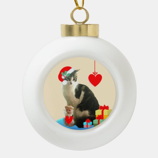 Kerstmis Merlin Cat Keramische Bal Ornament (Voorkant)