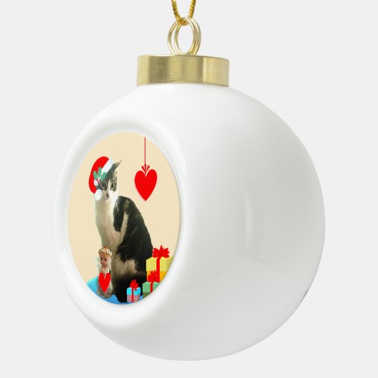 Kerstmis Merlin Cat Keramische Bal Ornament (Rechts)