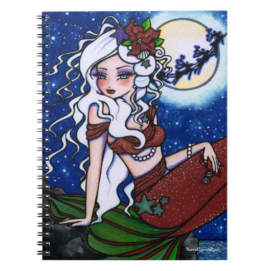 Kerstmis Mermaid Fantasy Art van Hannah Lynn Notitieboek (Voorkant)
