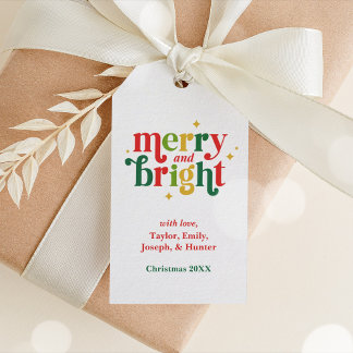 Kerstmis Merry and Bright Familie Cadeautag Cadeaulabel