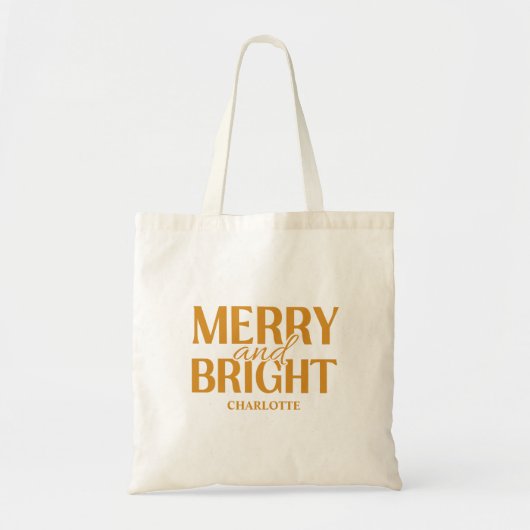 Kerstmis Merry And Bright Goud Tote Bag (Voorkant)