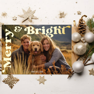 Kerstmis Merry And Bright Retro Typografie Foto Folie Feestdagen Briefkaart