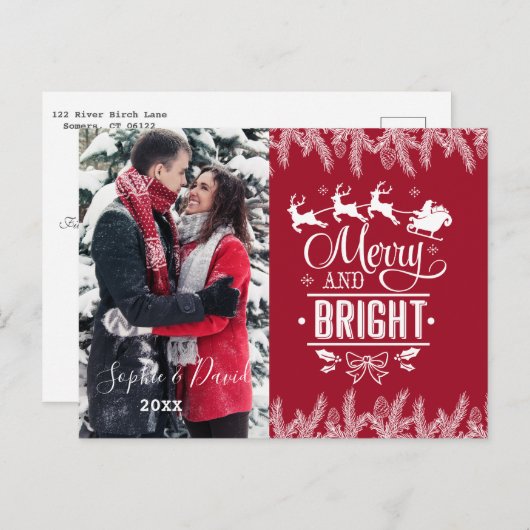 Kerstmis Merry and Bright Script Goud Dennennna Fo Uitnodiging Briefkaart (Voorkant / Achterkant)