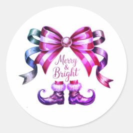 Kerstmis Merry & Bright Betoverde Strik en Elfensc Ronde Sticker