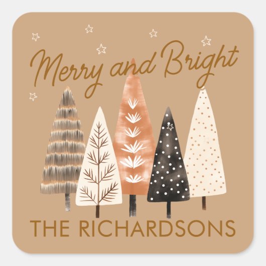 Kerstmis Merry & Bright Brown Persoonlijk  Vierkante Sticker (Voorkant)