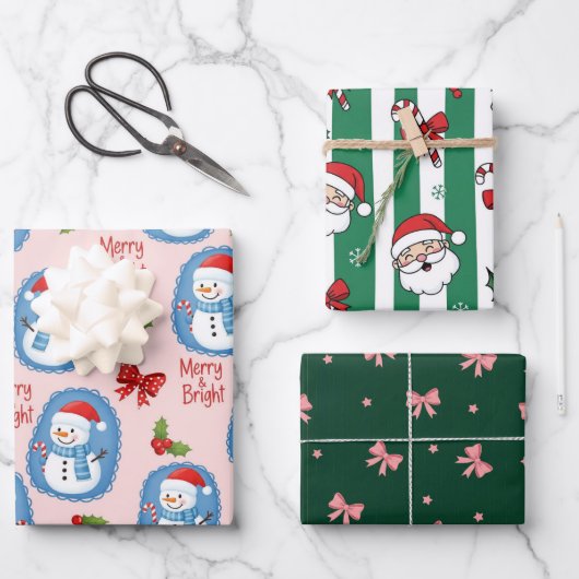 Kerstmis Merry & Bright Inpakpapier Vel (Voorkant)