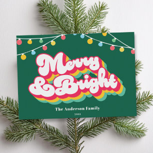 Kerstmis Merry & Bright Retro zonder foto Feestdagenkaart