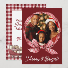 Kerstmis Merry & Bright Rood Gingham Foto Vakantie Feestdagenkaart