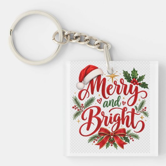 Kerstmis Merry & Bright Sleutelhanger (voorkant)